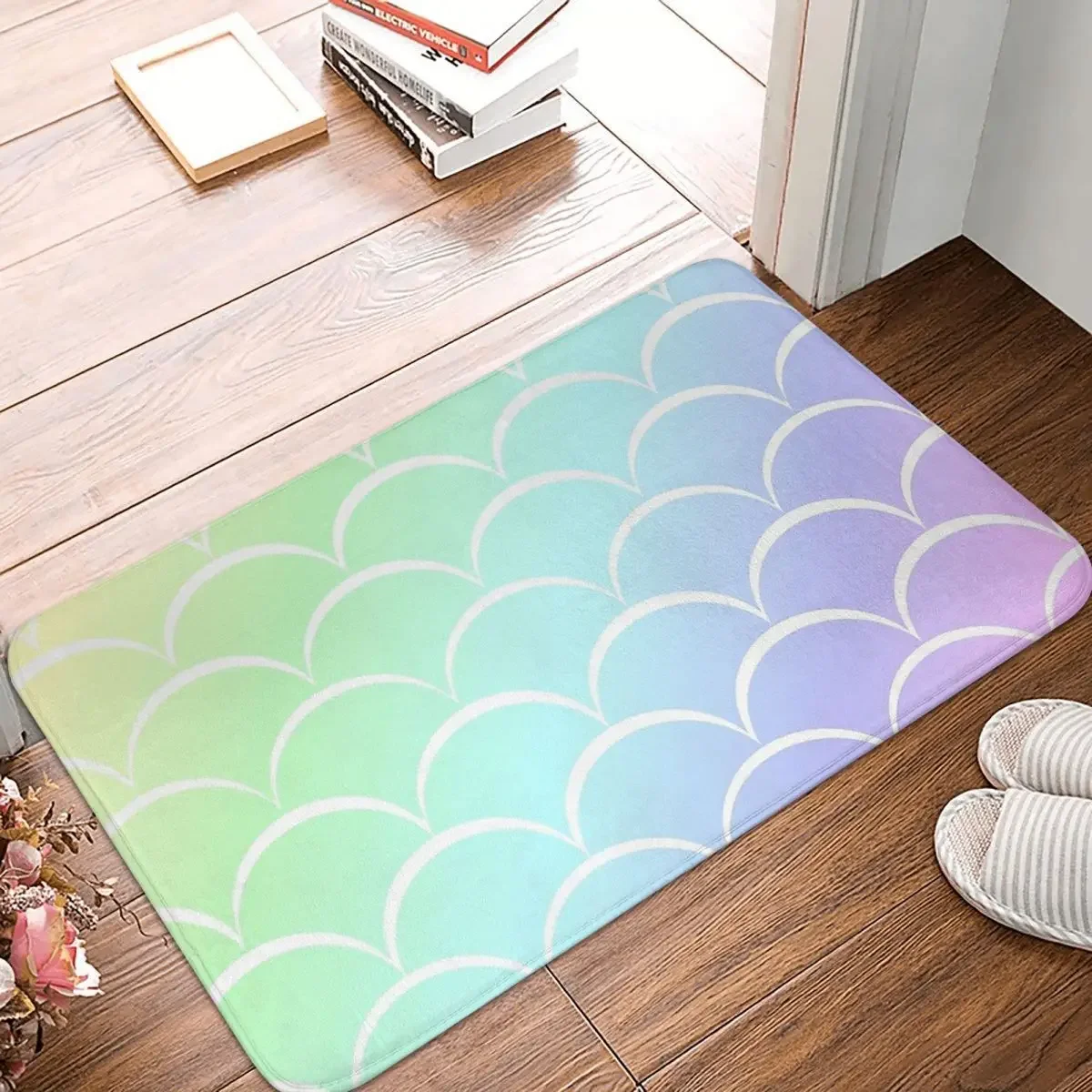 Rainbow Gradient Colorful Non-Slip Carpet Mermaid Tail Doormat Living Room Bath Mat Entrance Door Decoration Rug