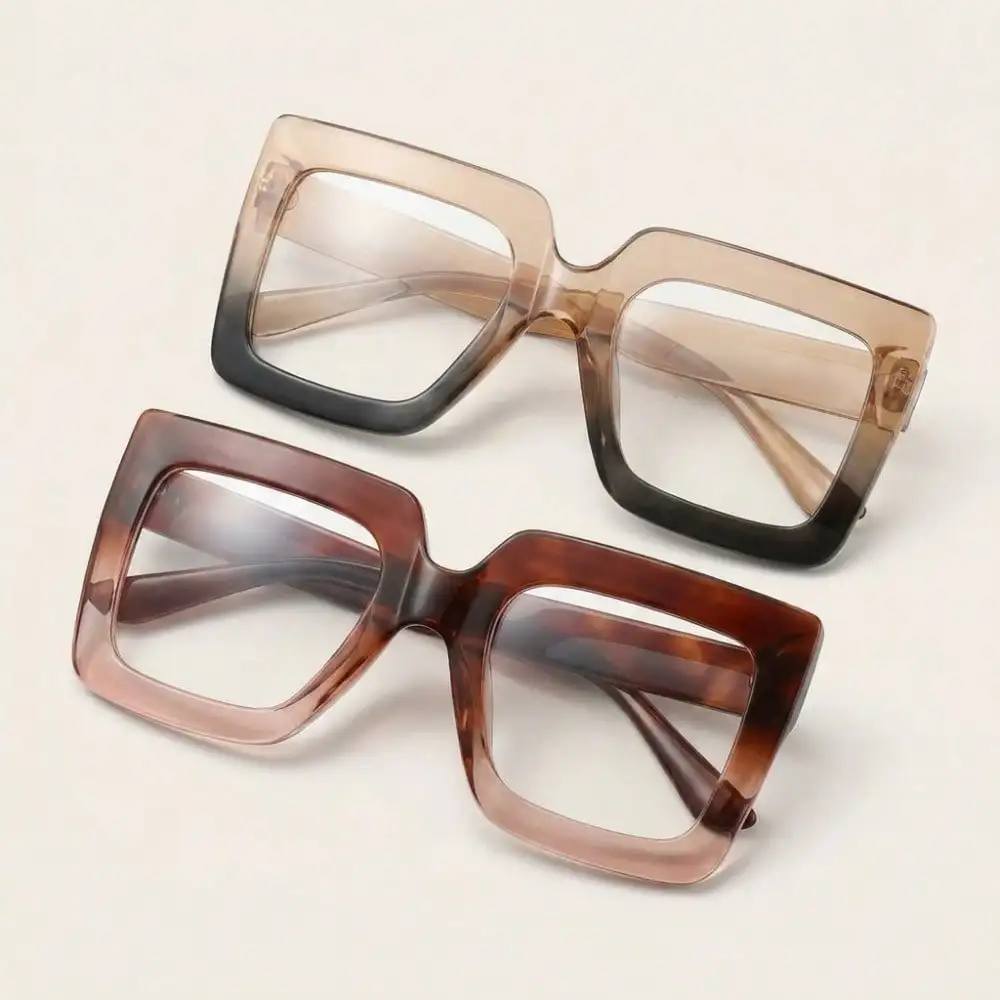 Ins-style transparent multi-color square frame glasses, slimming face effect, anti-blue light vintage non-prescription eyewear, trendy and versatile