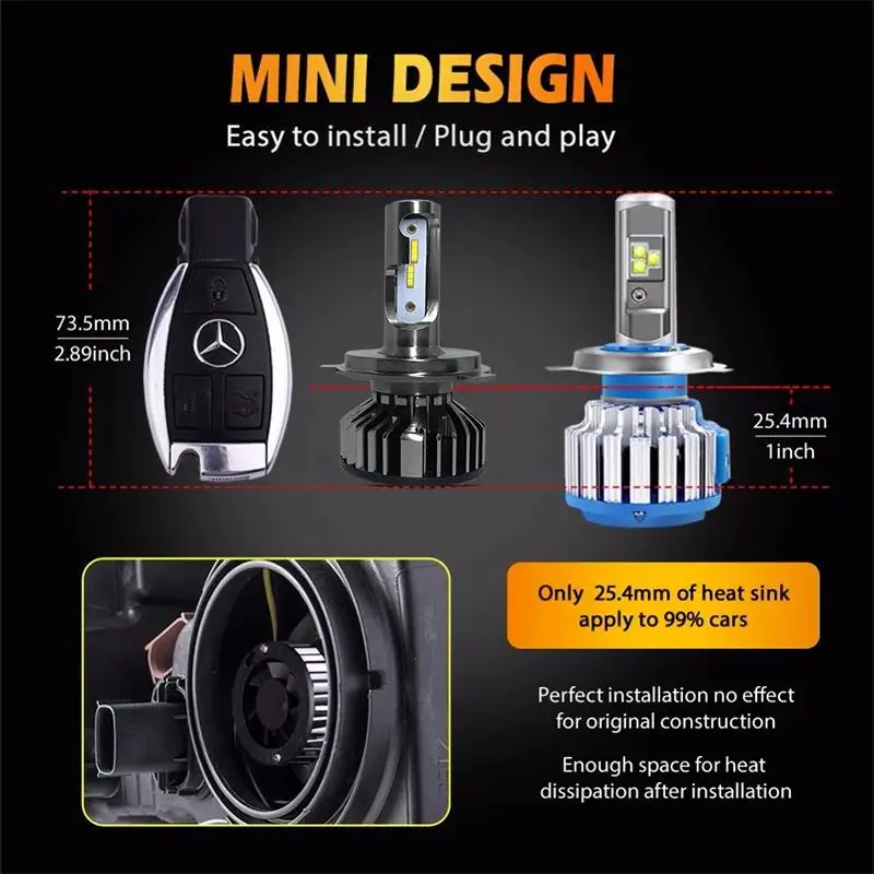 H4 LED H7 Headlight Car Headlamp 3000K 12V 80W 12000LM H1 H8 H11 H9 HB3 9005 9006 9012 Led headlights Bulb For Car 1860 CSP Chip