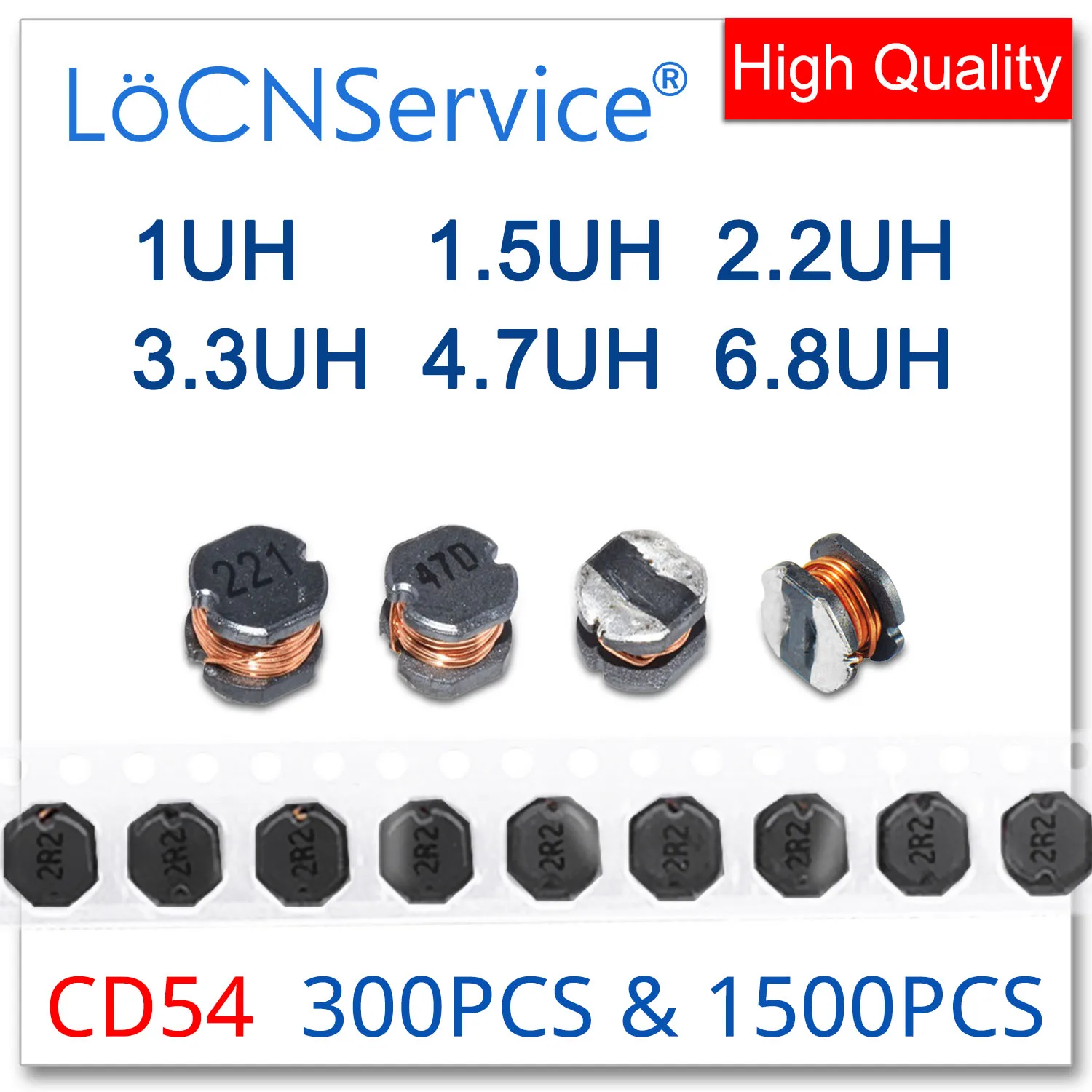 LoCNService 300 قطعة 1500 قطعة CD54 5.2x5.8x4.8 مللي متر SMD 1UH 1.5UH 2.2UH 3.3UH 4.7UH 6.8UH مغو الطاقة 5.2*5.8*4.8 مللي متر