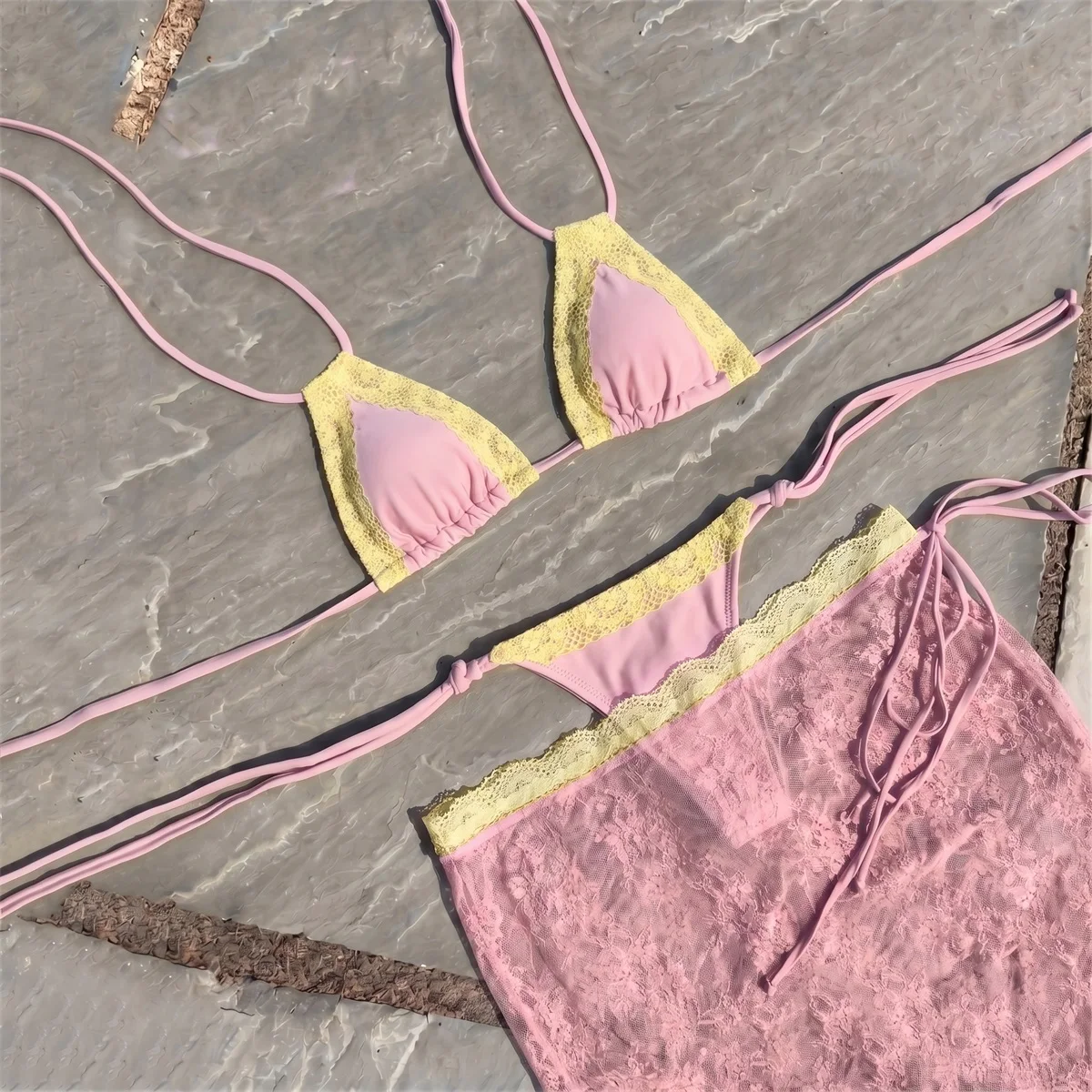 Swim Cover Up Mesh - Lace 3Pcs Sexy Bikini Sexy Women