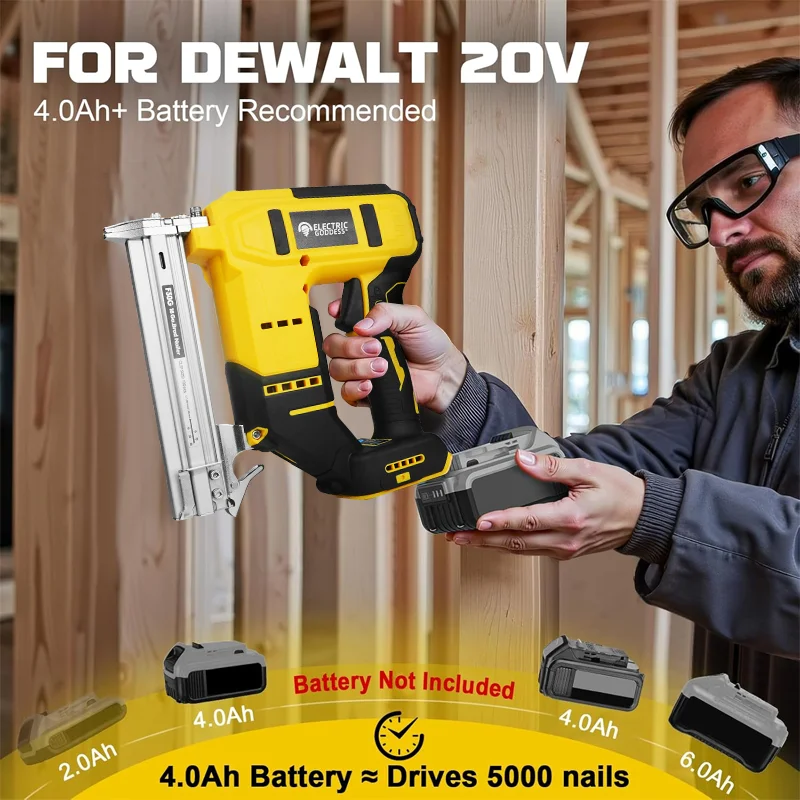 Электрический бесщеточный беспроводной электрический пистолет для ногтей Goddess, 10 мм-30 мм, степлер в деревянной раме, пистолет для ногтей Dewalt, 20 В, аккумуляторный штифт