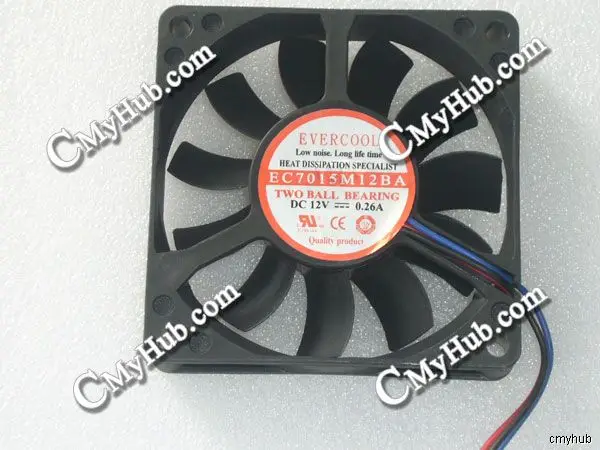 For EVERCOOL EC7015M12BA DC12V 0.26A 7015 7CM 70MM 70X70X15MM 3pin Cooling Fan EC7015M12BA