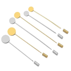 10pcs Gold Copper Long Pin Tone Round Blank Brooch Bases Tray Lapel Stick Brooch Safety Pin Needle for DIY Costume Accessories