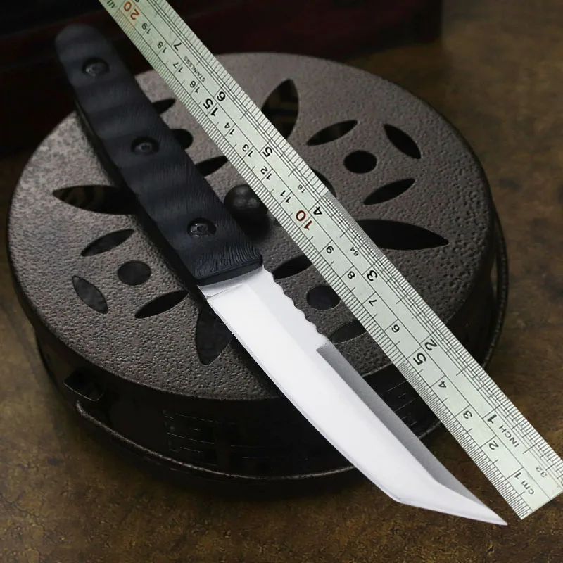 Dehong Black and white outdoor high hardness tactical straight knife multifunctional wilderness survival knife defensive weapon