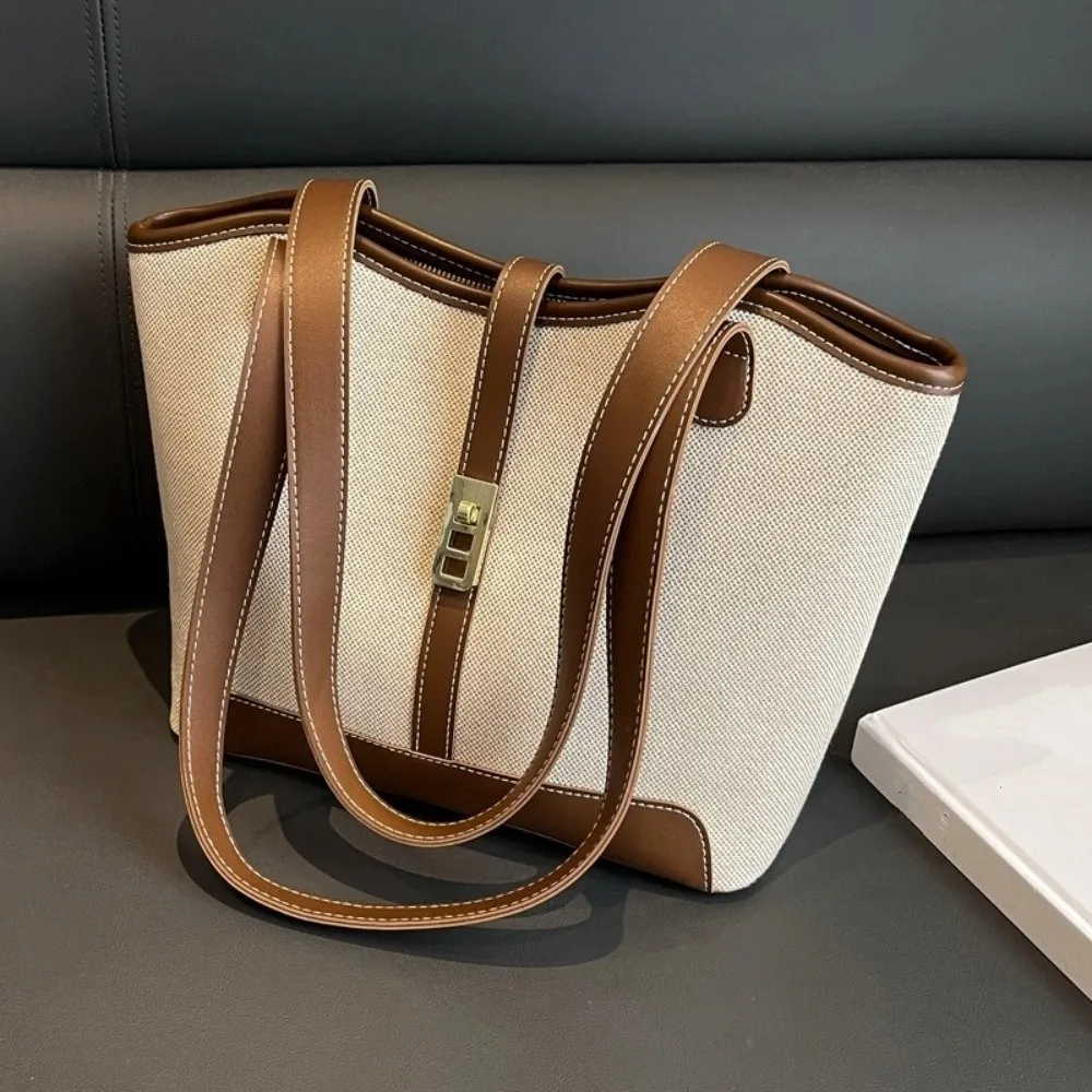 

Fashionable Color Collision Crossbody Bag Lock Buckle Minimalist Style Tote Bag Large Capacity Shoulder Bag Daily