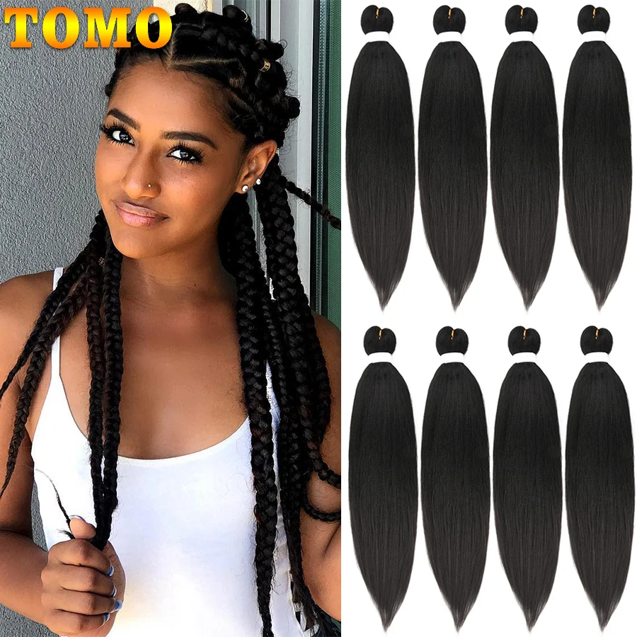 Tomo Lange Vlechten Haarverlenging Prestretched Zachte Yaki Synthetische Gehaakte Gevlochten Hot Water Instelling Zwart Bruin Blond