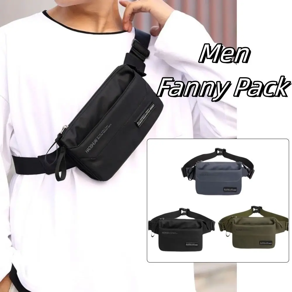 

Anti Splash Men Fanny Pack Large Capacity Solid Color Nylon Sling Shoulder Bag Adjustable Strap Multi-Pocket Male Waist Bag