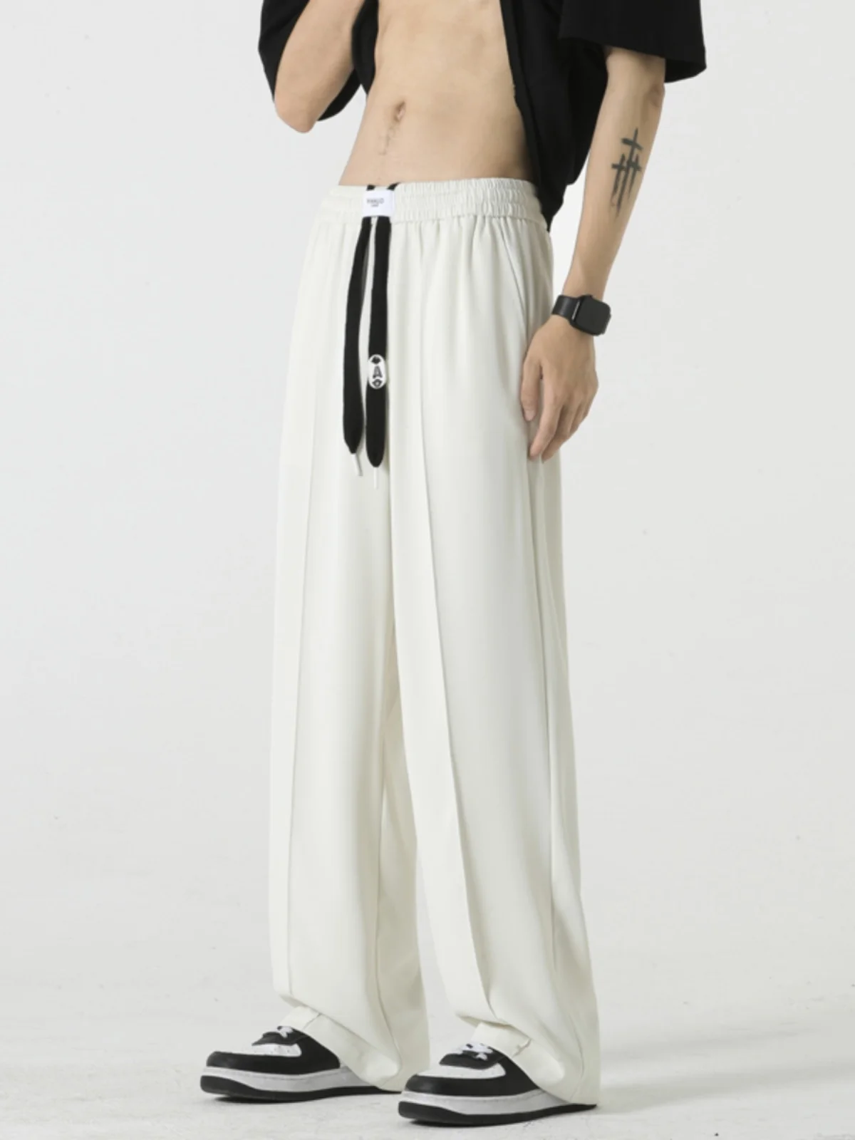 

Белые летние тонкие брюки из ледяного шелка прямого кроя с широкими штанинами, свободные спортивные повседневные длинные брюки для мужчин, дышащие, с охлаждающим эффектом