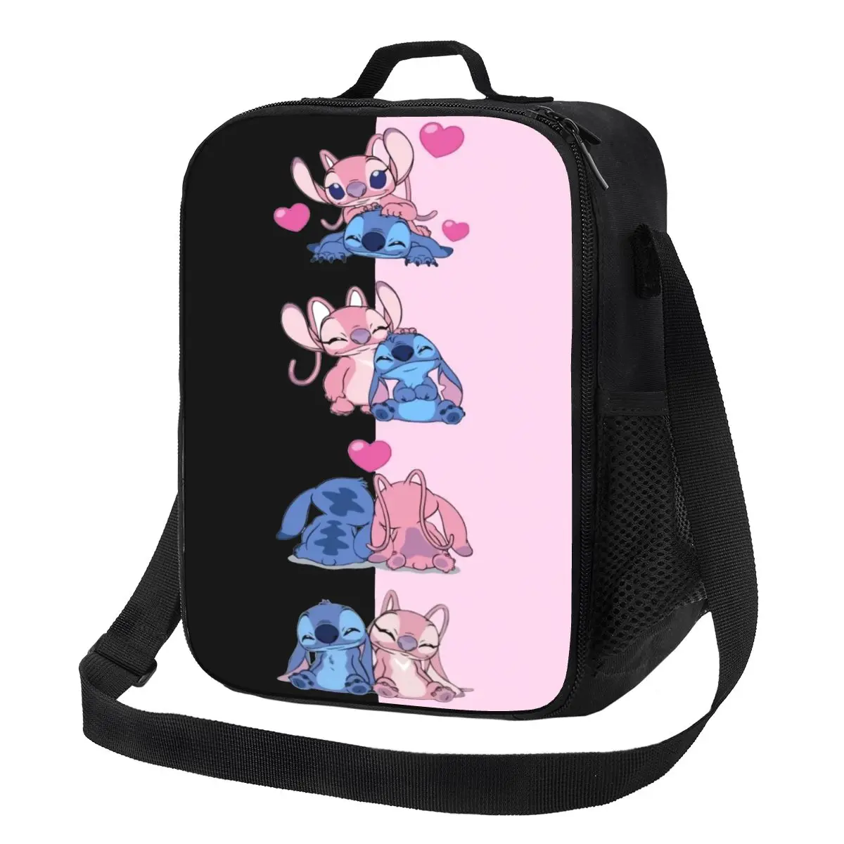 

Custom Stitch Lilo Angel Heart Kisses Resuable Lunch Boxes Multifunction Cooler Thermal Food Insulated Lunch Bag School Children