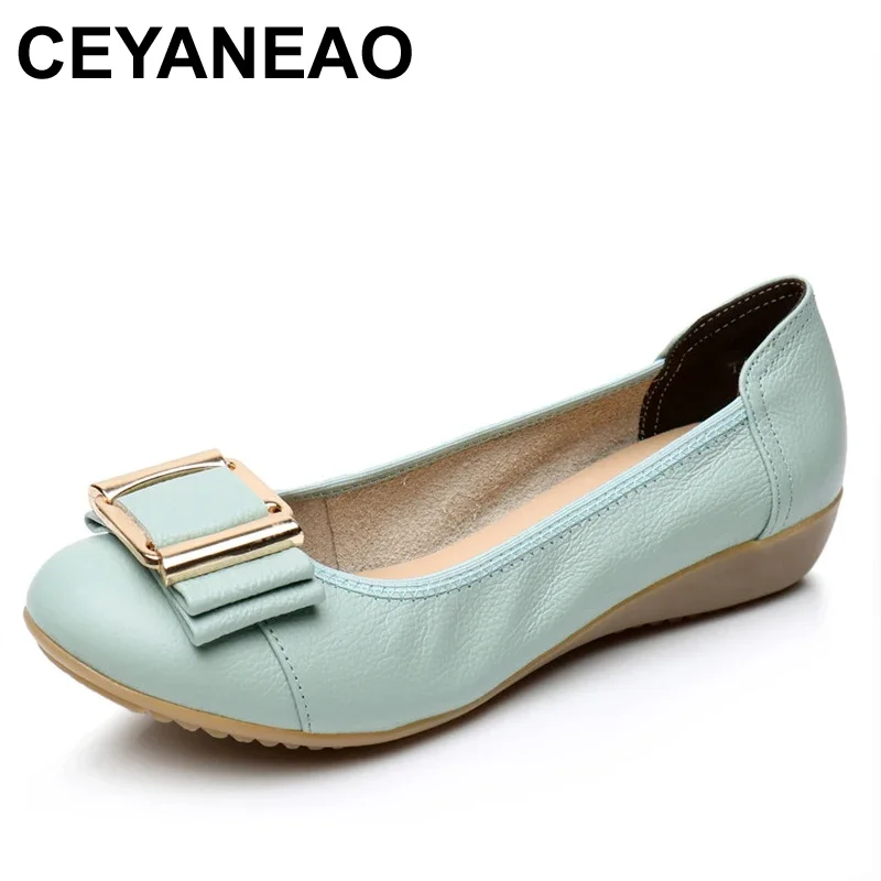 

CEYANEAO New Summer Women cutouts Genuine Leather Shoes Comfortable Buckle Flats Nurse Casual Handmade ballet flatsC043