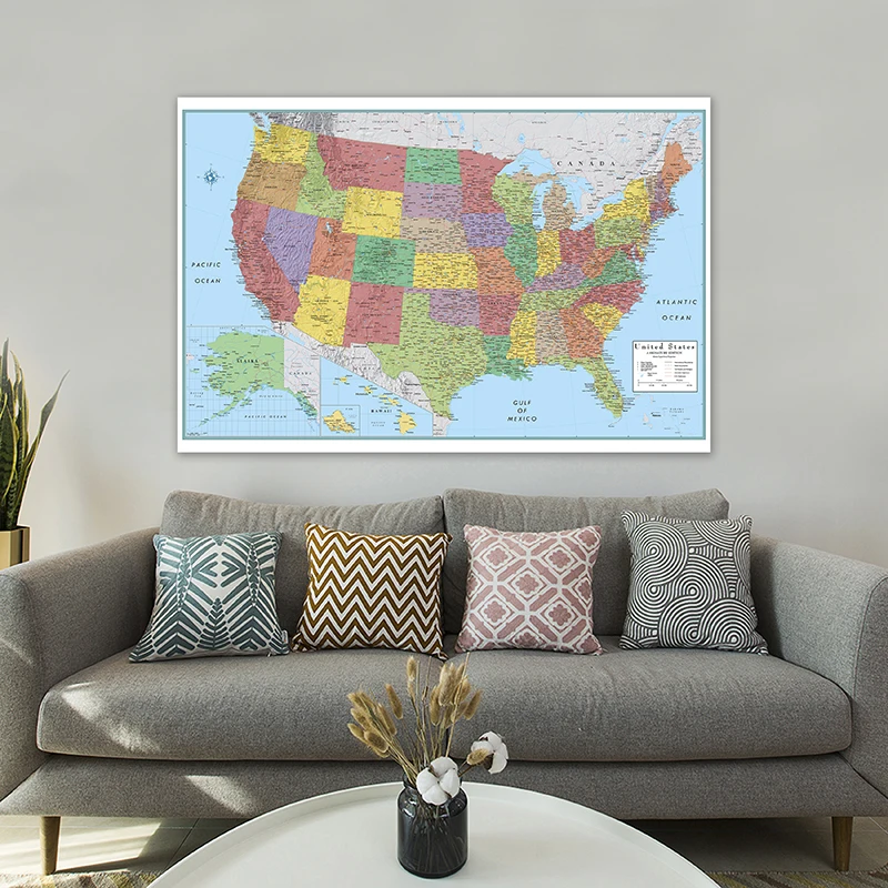 150*100cm mapa administracyjna USA ścienne dekoracyjne płótno malarstwo plakat artystyczny i druki artykuły szkolne pokój Home Decor