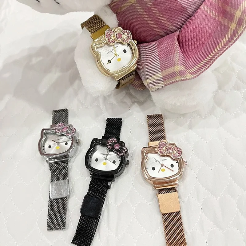 Reloj de pulsera Kawaii Y2K estilo Hello Kitty figura de dibujos animados atracción magnética reloj de cuarzo accesorios de joyería para niñas regalos para amantes