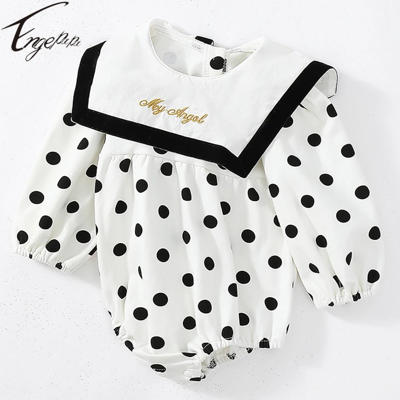 

Engepapa Embroidered Baby Girls Lapel Rompers Newborn Girls Dot Jumpsuit Spring Autumn Baby Boys Girls Princess Romper Clothes