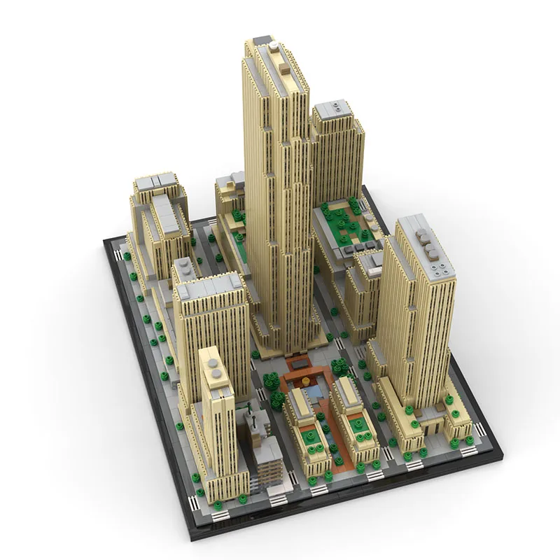 MOC City Street View Rockefeller Center 1:800 Scale Model Building Block Skyscraper Architecture Collection Series Toy Gifts