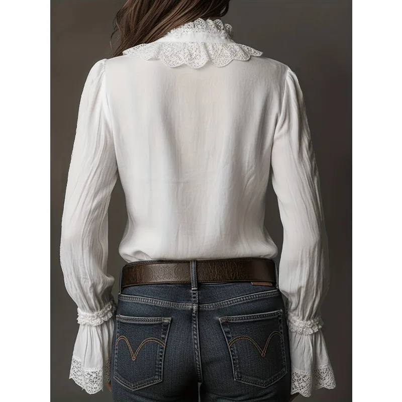 

Lace Shirt Women's Design Sense Spring Summer 2026 Splicing Thin Long-sleeved Temperament Top
