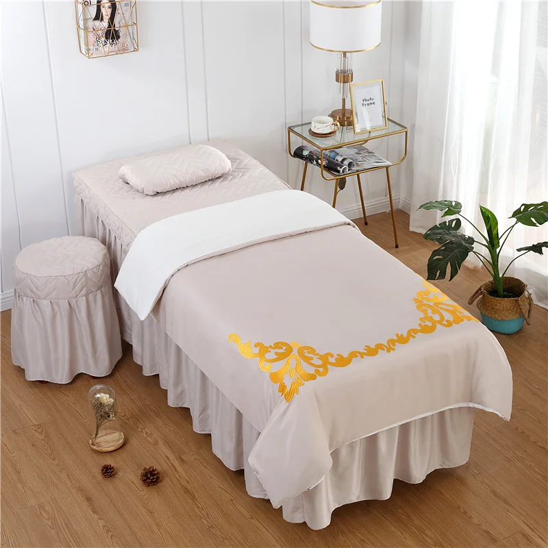 

Custom Solid Color Embroidery 4-6pcs Beauty Salon Bedding Set Bed Skirt Massage Spa Pillowcase Quilt Duvet Cover Chair Cover #s