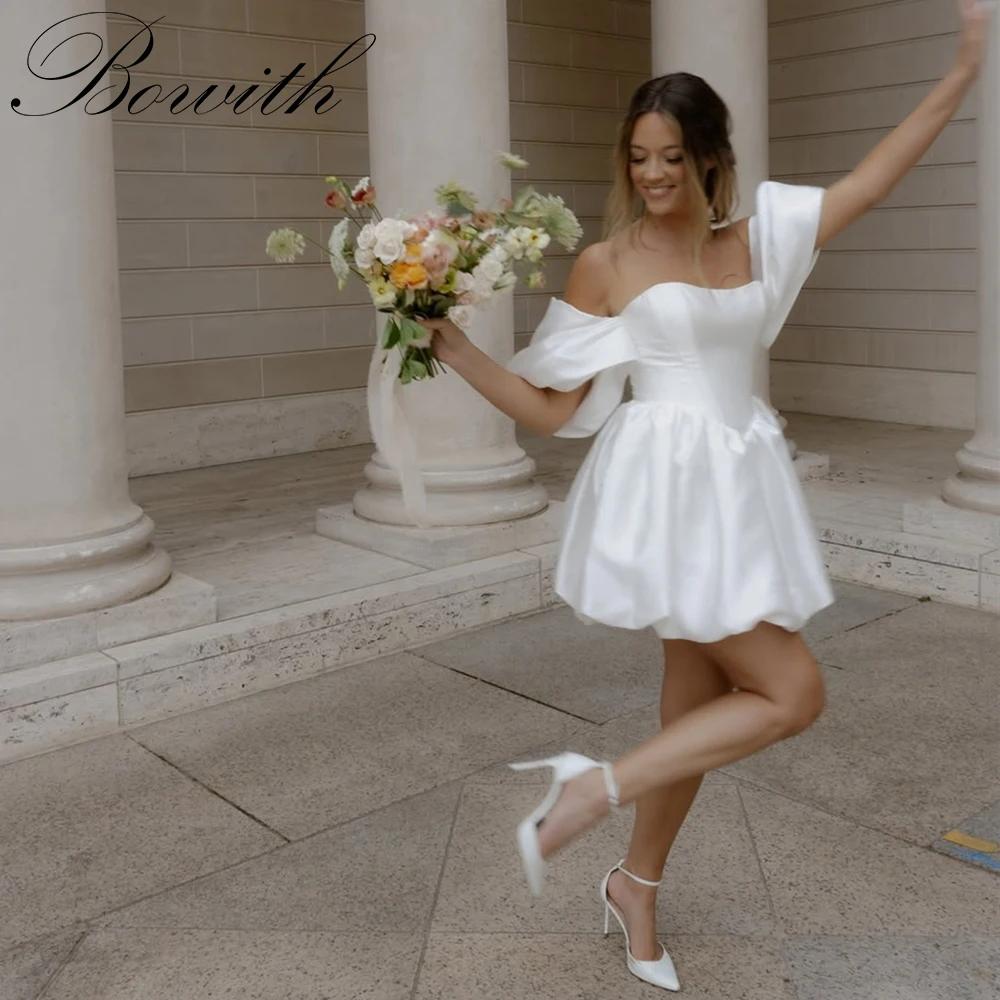 

Bowith Off the Shoulder Short Wedding Party Dresses A-line Mini Bridal Gown Lace-up Customized Dresses vestidos de novia