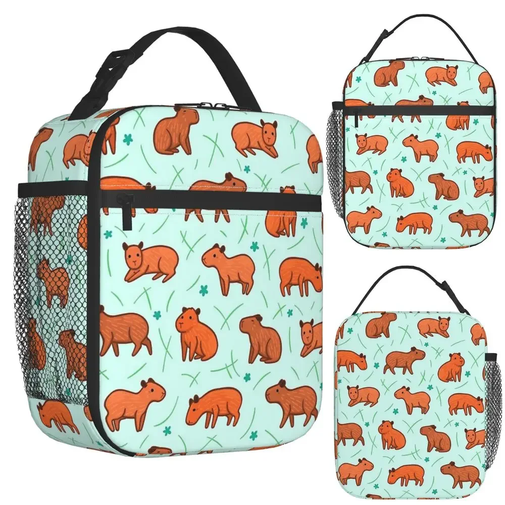 Capybara Pattern Insulated Lunch Bag for Kids School Cooler Thermal Food Box Tote Portable Lunch Boxes Container