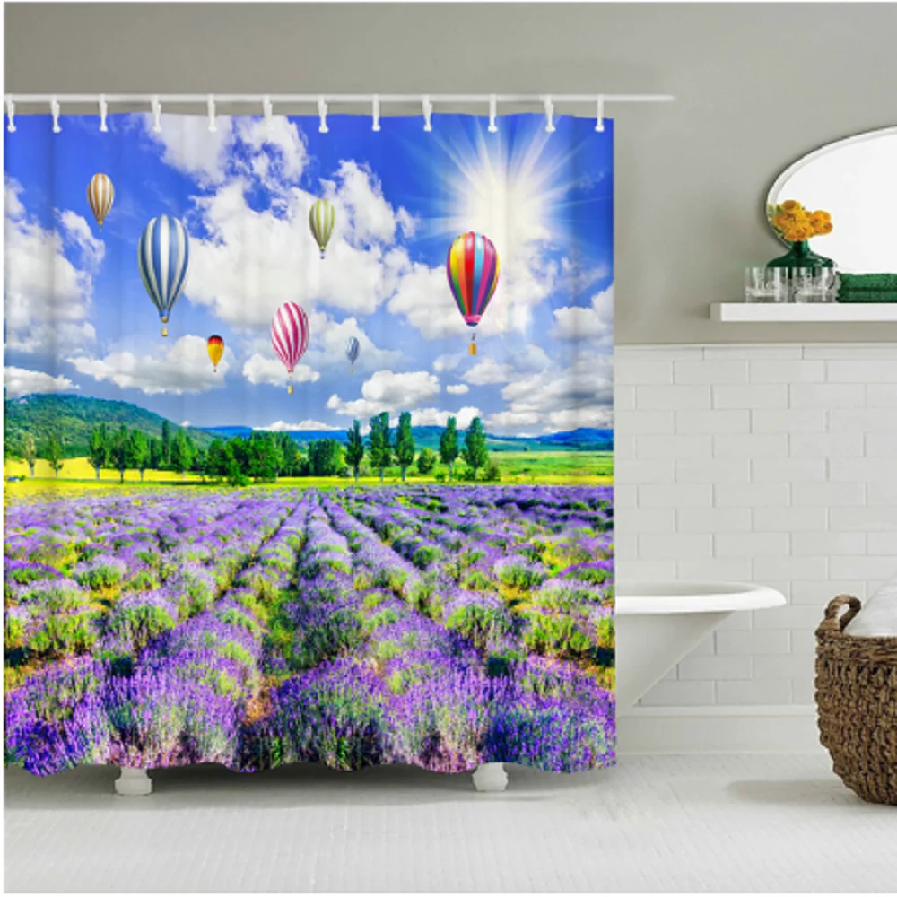 

3D Pastoral Flower Shower Curtain Summer Spring Meadow Sunshine Green Plants Bath Curtain Bathroom Home Decor with Hook Screen