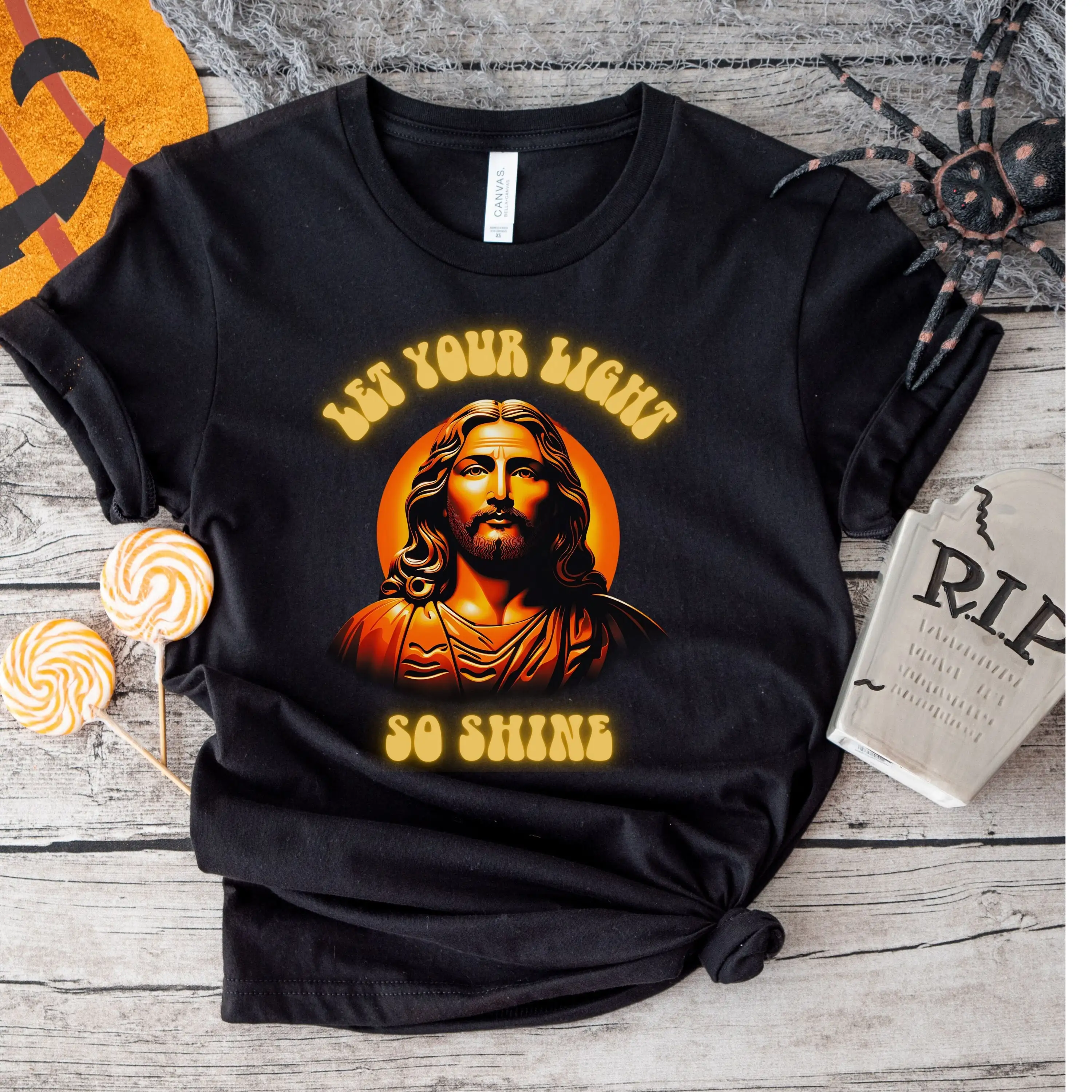 let your light so shine Jesus Moon Christian Halloween for Moonlit Faith the Night Faithful Glow Savior T shirt