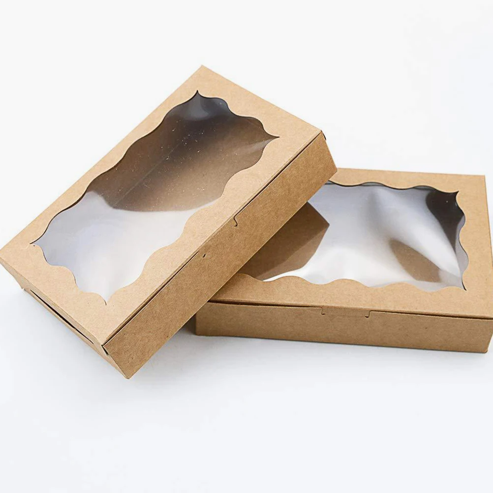 

20pcs Kraft Paper Boxes Cake Cookies Bakery Packaging Transparent Window Food Box Safe Transport Dessert Container