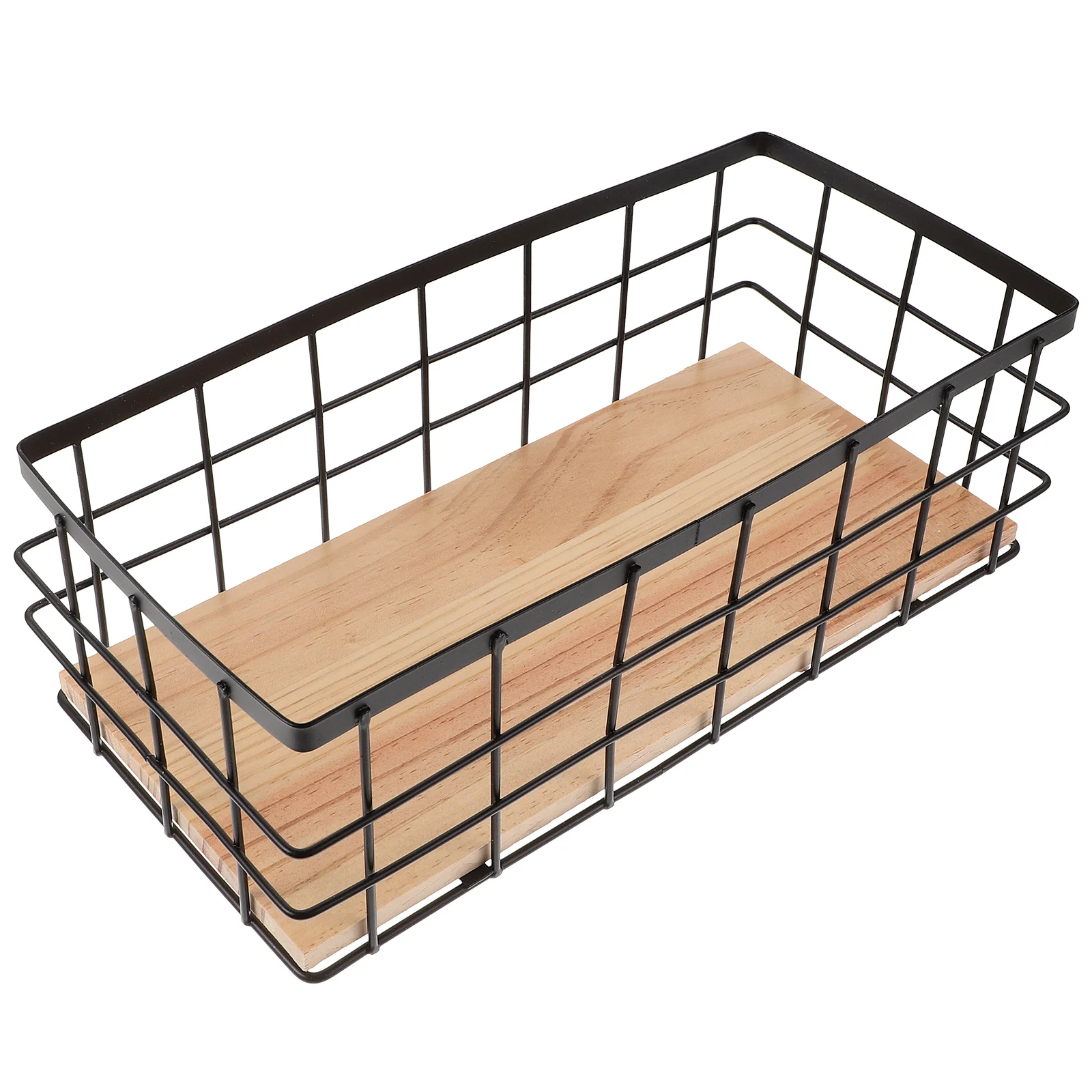 

Wall Mounted Storage Basket With Wood Board Large Capacity Metal Hanging Organizer For Bathroom Daily Essentials Smooth