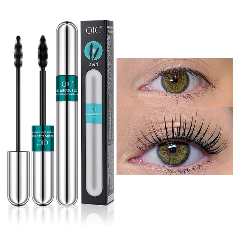 Mascara 2 in 1 a doppia estremità, effetto allungamento e voluminoso delle ciglia, trucco impermeabile a prova di sbavature, aspetto personalizzabile, regalo