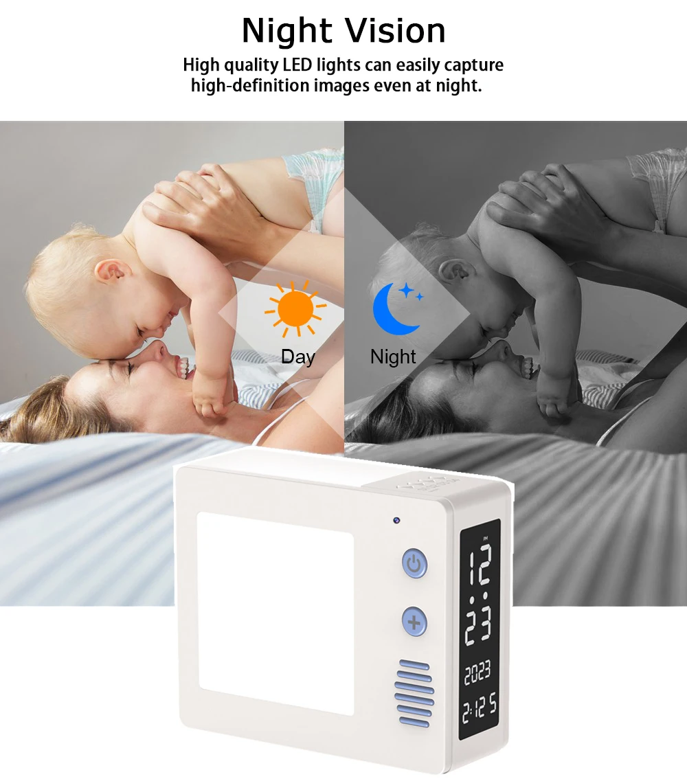 Desktop LED Night Light Clock Home Mini HD Camera 1080P Wireless WIFI Desktop LED Ni riproduzione in tempo reale visione notturna Monitor DVR