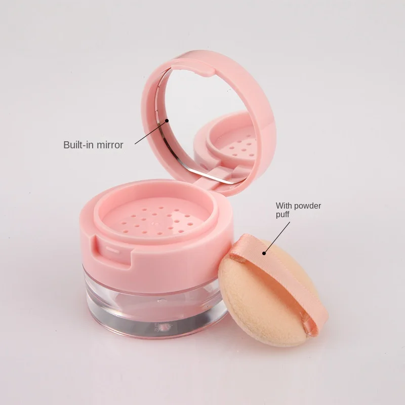 New Portable Plastic Powder Box Empty Loose Powder Container With Sieve Mirror Cosmetic Sifter Loose Jar Travel Makeup Container