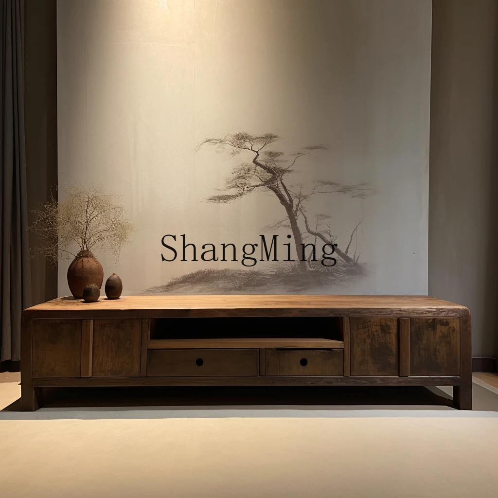 CL wabi silent wind TV cabinet solid wood low  medieval living room bed andstorage  log storage