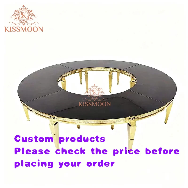 custom.Stainless Steel Frame Luxury Wedding Modern Round Tempered Glass Hotel Furniture Banquet Table Events
