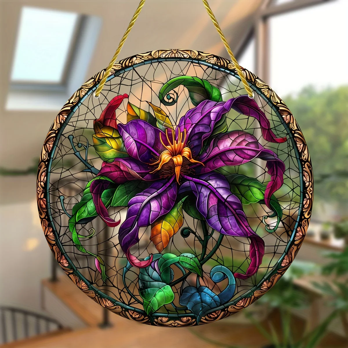 Colorful Plant-Themed Stained Glass Suncatcher-Acrylic Hanging Window Decoration for All-Season Home&Garden Decor,Porch Accent