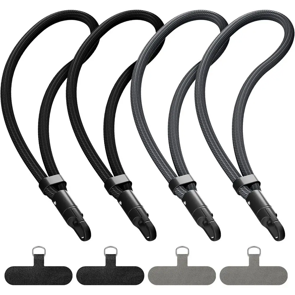 

4 Pack Adjustable Cell Phone Wrist Strap Lanyard with Tether Tabs - Black Gray
