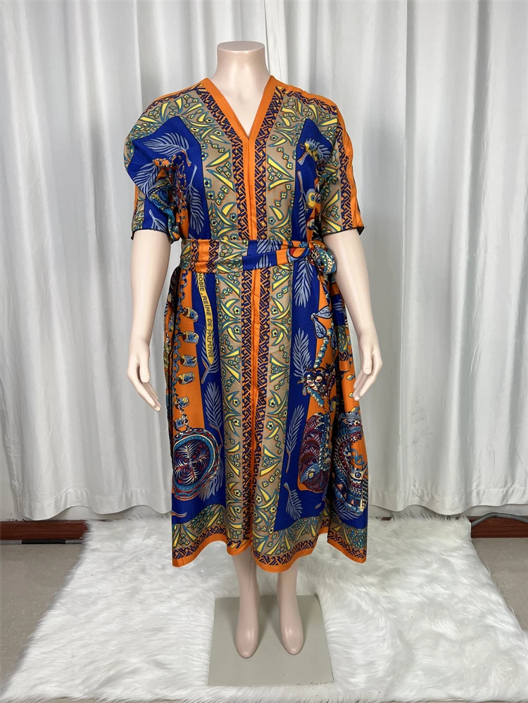 

2024 Saudi Arabian Scarf Loose Print Silk Maxi Dress Summer Beach Bohemian Robe African Kaftan Kimono Swimwear Short Sleeve B42