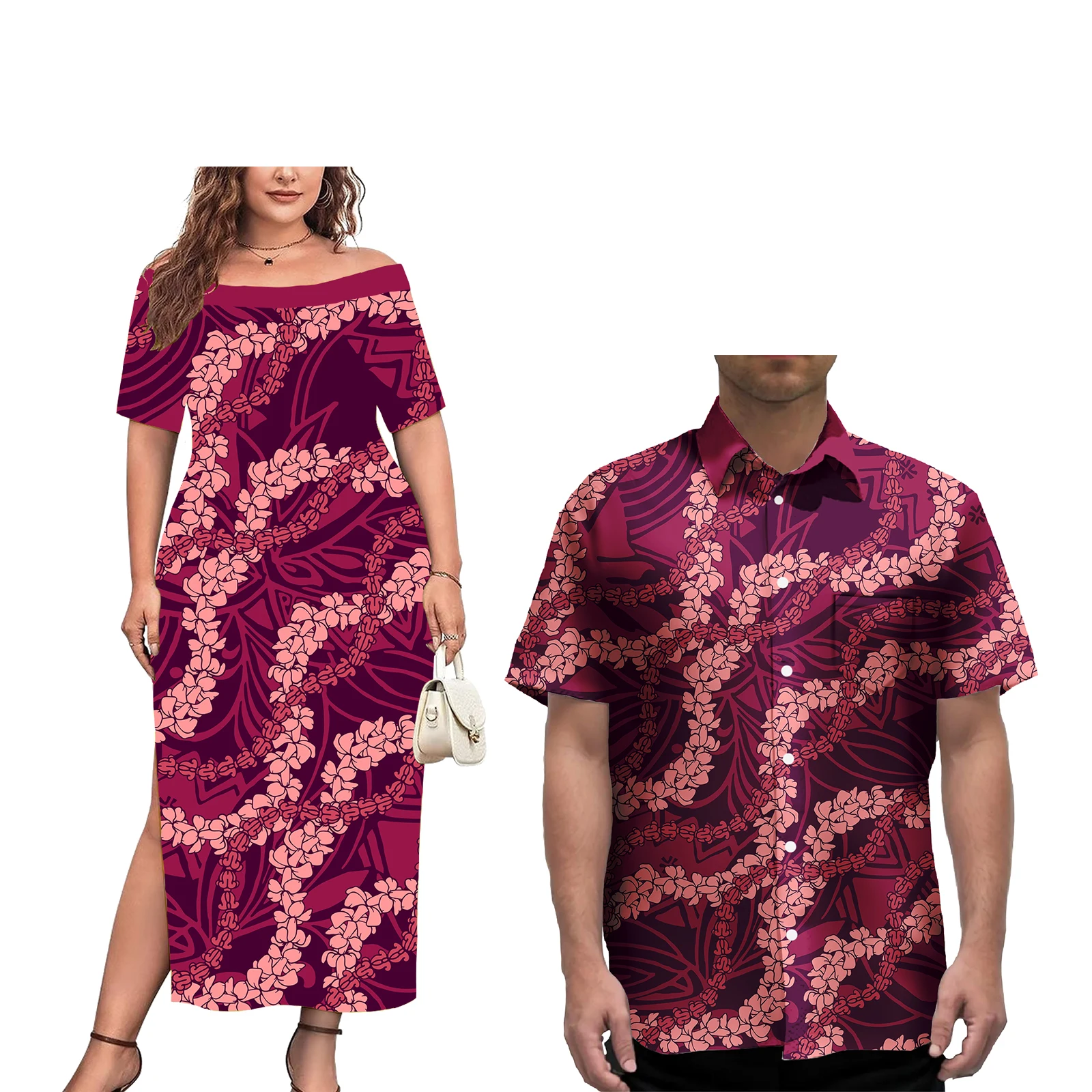 

2025 Samoan Puletasi Clothing Matching Men and Women Samoa Dress Polynesian Dress Couple Set