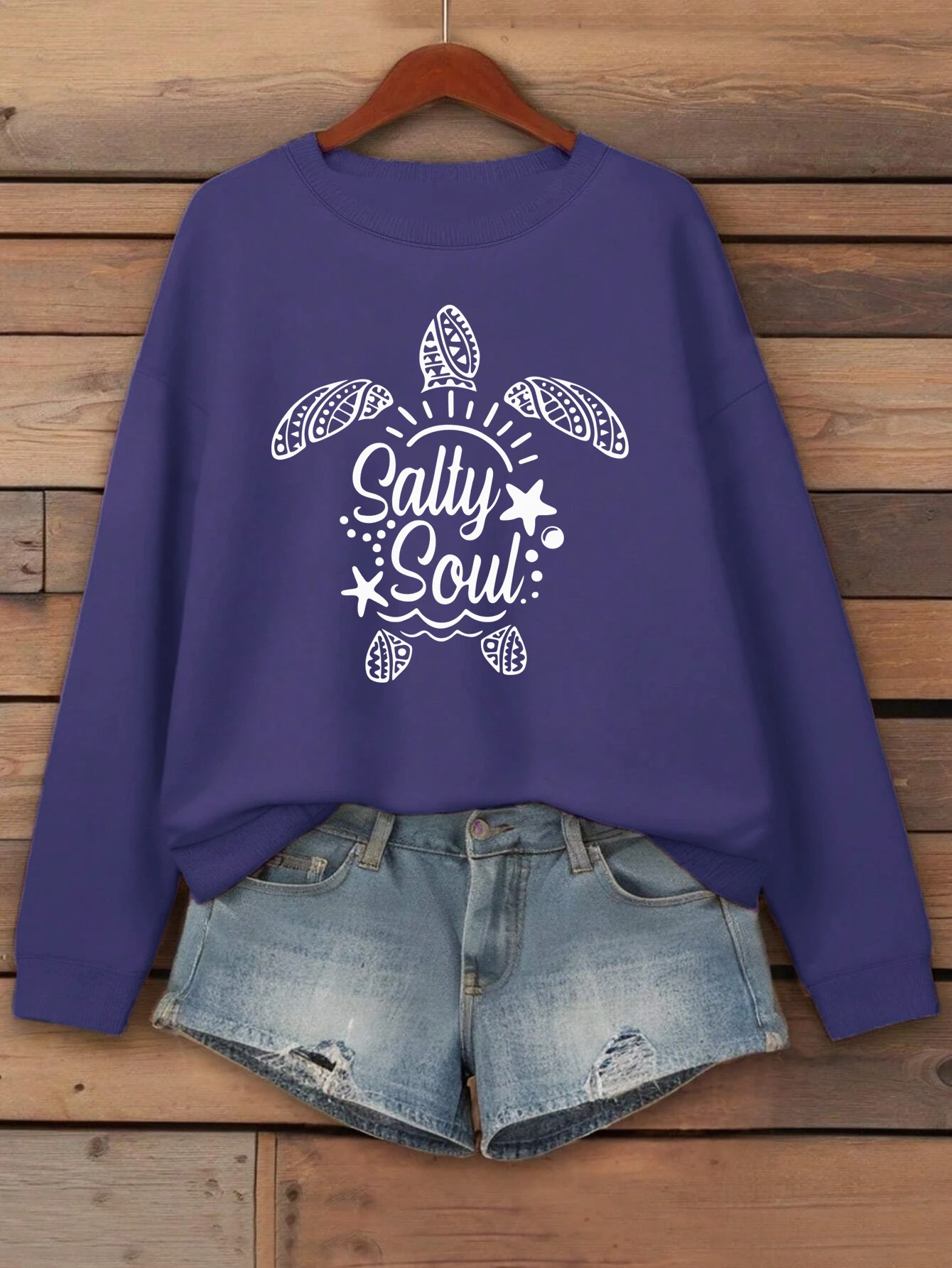 

Женские толстовки с креативным принтом Salty Soul Turtle, осенние пуловеры с круглым вырезом, свободная одежда, флисовая универсальная женская спортивная одежда