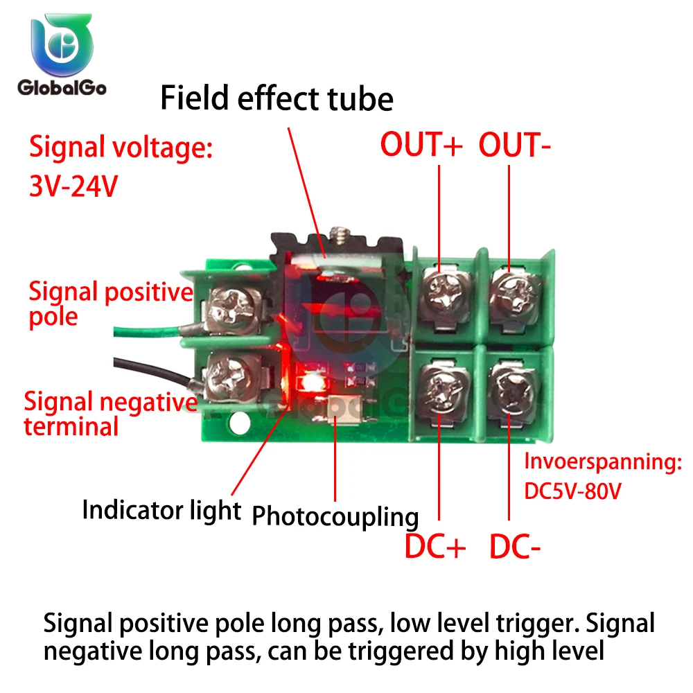 DC 5V-80V Electronic Switch Control Board Pulse Trigger Switch Módulo DC Painel de Controle MOS Field Effect Tube Optocupler Driver