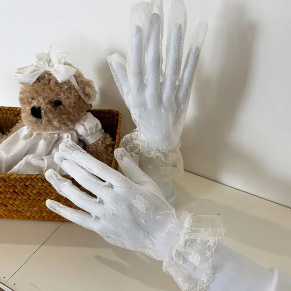 Cosplay Mesh Lace Gloves Thin Breathable Bridal Gloves Lightweight Gauze Elegant Tulle Gloves Bridal