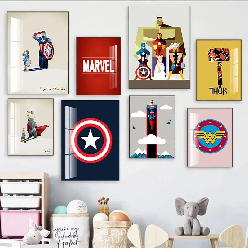 Miniso Disney Marvel Avengers Canvas Painting Superhero Captain America Anime Posters Prints Wall Art Pictures Kids Room Decor