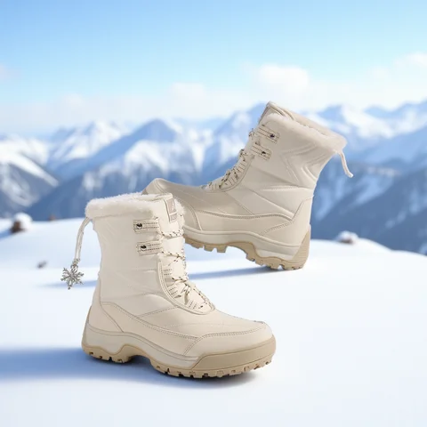 Womens Snow Boots 2025 Winter Thick Soled Leather Waterproof Durable Hiking Shoes Outdoor Plush Warm Anti Slip Short Boots