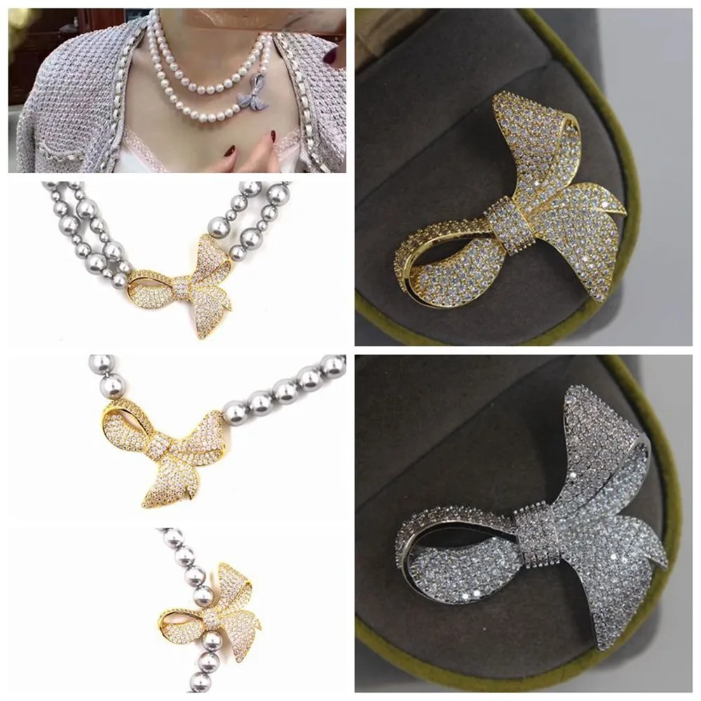 

DIY Accessories Japanese Design Micro Inlaid Bow, Pearl Jade, Honey Wax Sweater Chain, Necklace Link, Decorative Accessories