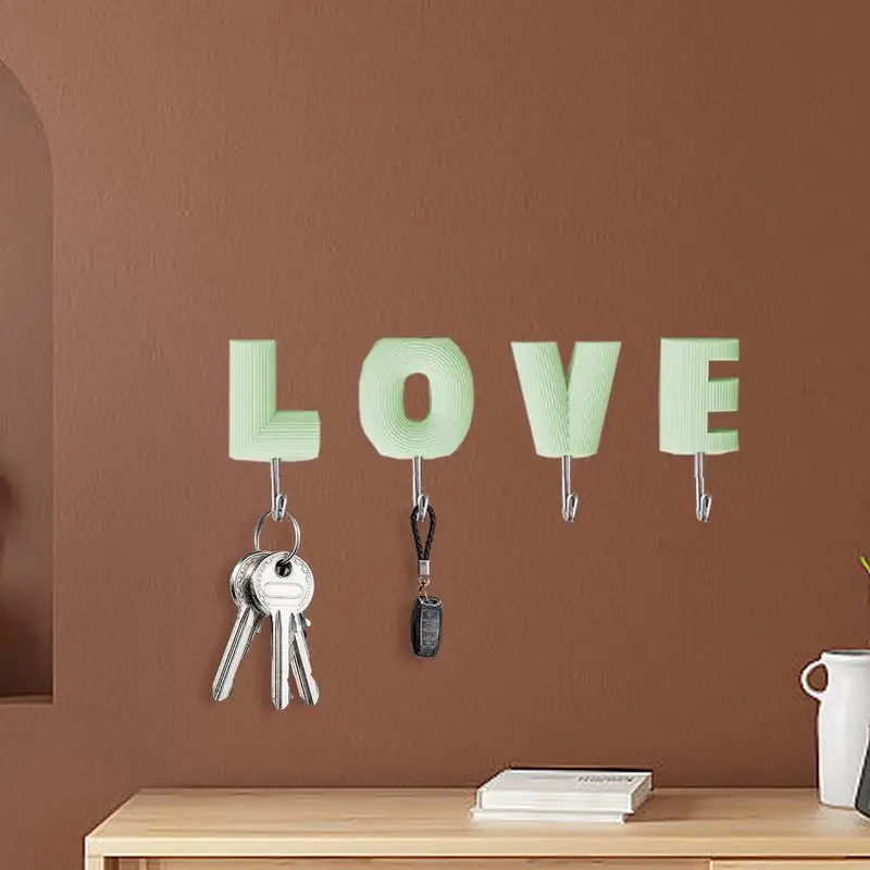 4pcs Letter Love Self Adhesive Wall Hooks Multi-Purpose Wall Hook Key Holder Towel Holder For Kitchen Bathroom Accessories