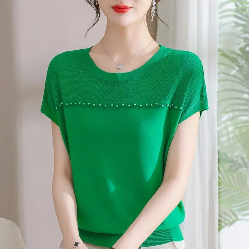 

Woman Short Sleeve Knitted Tops Sweater Female Pullovers Fashion Sweaters for Knitted Ladies Tees Casual Bottom Loose Tops Q621