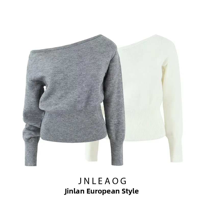 Faionable oulder-baring maglione lavorato a maglia JNLEAOG donna autunno nuovo design Sle sensuale slim fit fibra di poliestere lungo Sve