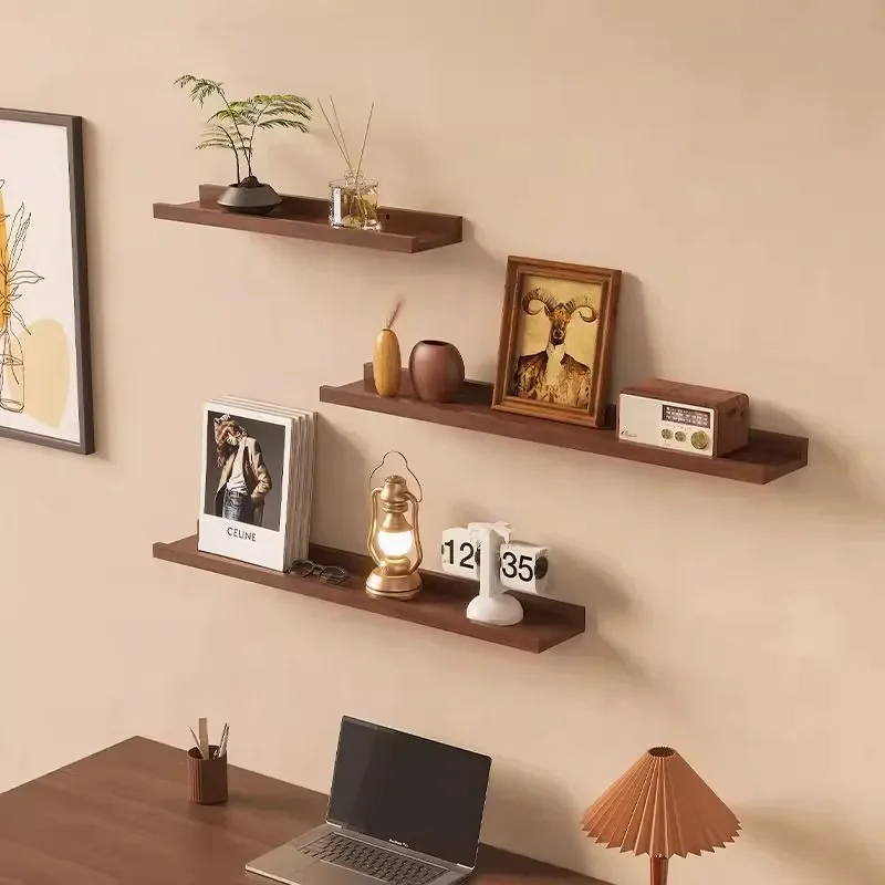 Solid wood wall rack no punching baffle simple living room decoration wall hanging TV background wall display stand