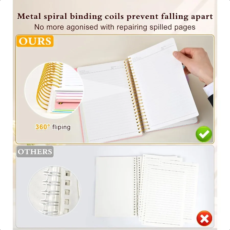 5 موضوع دفتر كلية مسطرة A5 دفتر دوامة بغلاف مقوى مع علامات تبويب فواصل الجيب القابلة للإزالة 240 صفحة رحلة حلزونية مبطنة