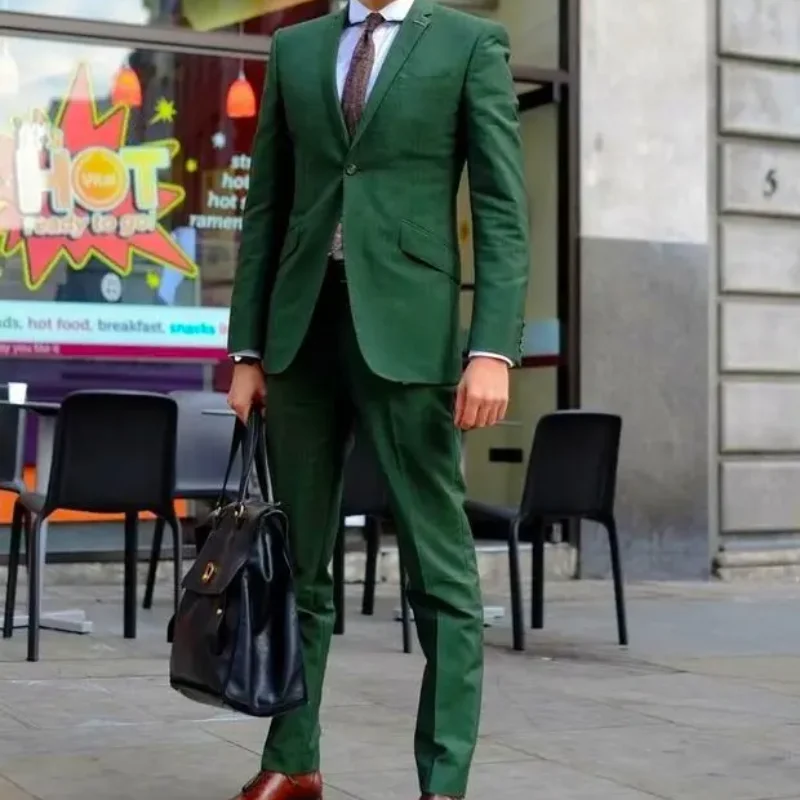 Latest Coat Pant Designs Green Casual Wedding Men Suit Slim Fit Skinny Style Suits for Men Custom Groom Blazer 2 Piece Tuxedo