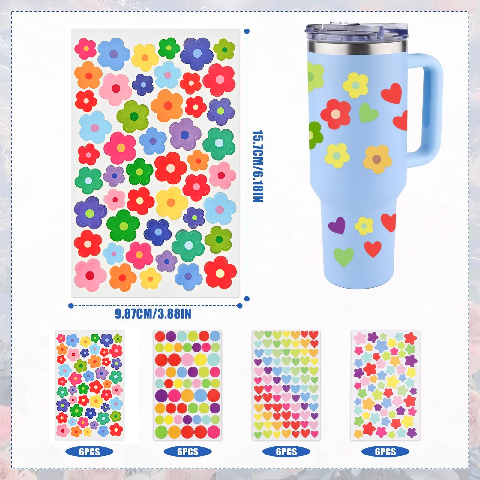 Colorful Star Flower Heart Dot Stickers Self Adhesive for Scrapbooking DIY Arts Crafts Decoration Kids Reward Student Teacher Su image 2