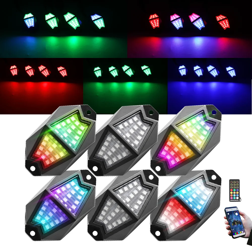 

Hot selling:Best Sell APP Remote Control Musical 4 6 8 12 Pods Rock Light RGB RGBW Chasing for Trucks Boats ATV UTV